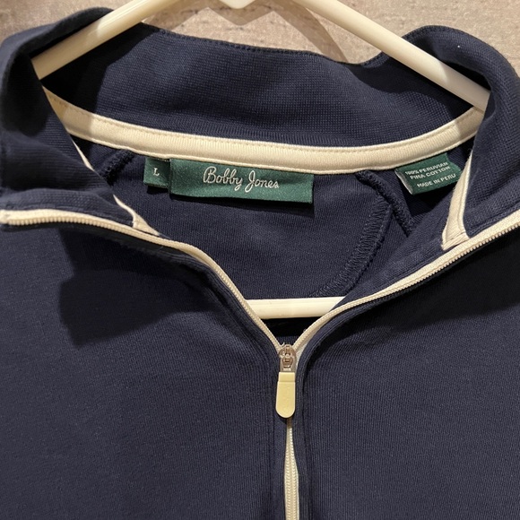 Bobby Jones Womens Fitted Golf Navy Blue Quarter Zip Pullover Top Peru Cotton - Picture 2 of 5